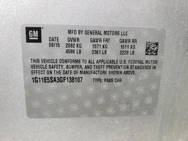 1G11E5SA3GF138107 - 2016 CHEVROLET MALIBU LIM 银色 照片 10