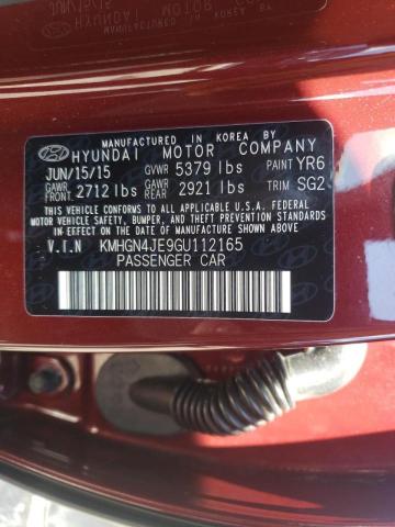 KMHGN4JE9GU112165 - 2016 HYUNDAI GENESIS RED photo 10