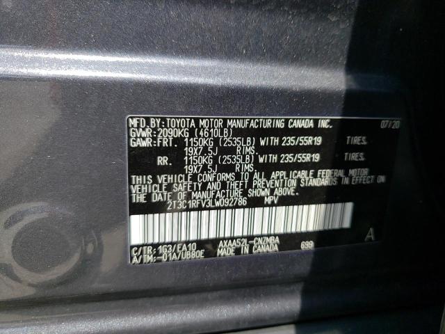 2T3C1RFV3LW092786 - 2020 TOYOTA RAV4 XLE P GRAY photo 10