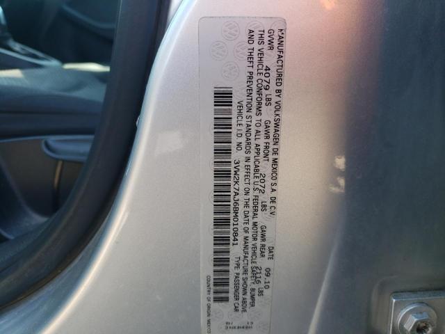 3VW2K7AJ6BM010841 - 2011 VOLKSWAGEN JETTA BASE 银色 照片 10