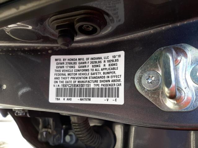 19XFC2E85KE001151 - 2019 HONDA CIVIC SPOR GRAY photo 10