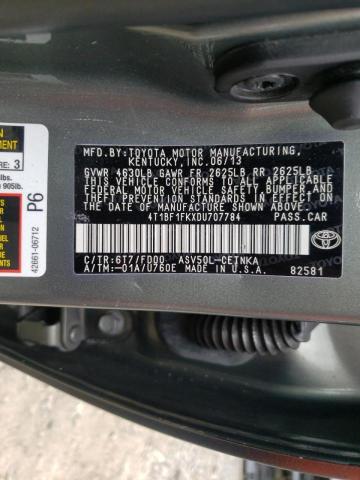 4T1BF1FKXDU707784 - 2013 TOYOTA CAMRY L 灰色 照片 10