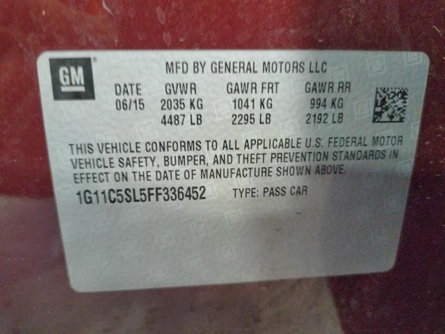 1G11C5SL5FF336452 - 2015 CHEVROLET MALIBU 1LT 栗色 照片 10