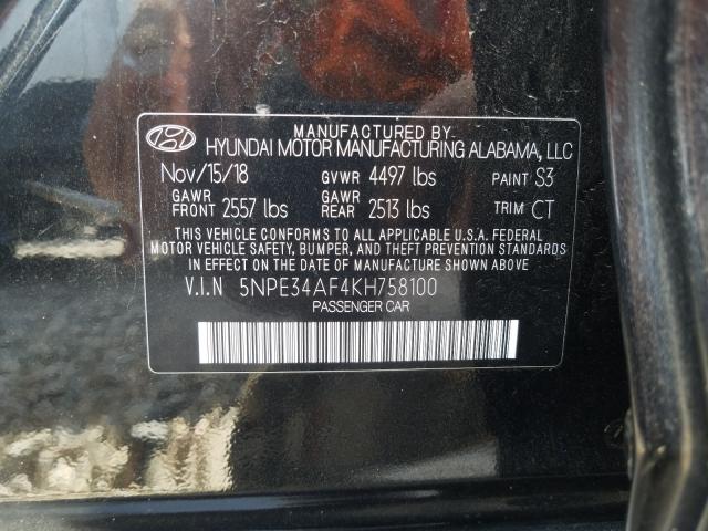 5NPE34AF4KH758100 - 2019 HYUNDAI SONATA LIM BLACK photo 10