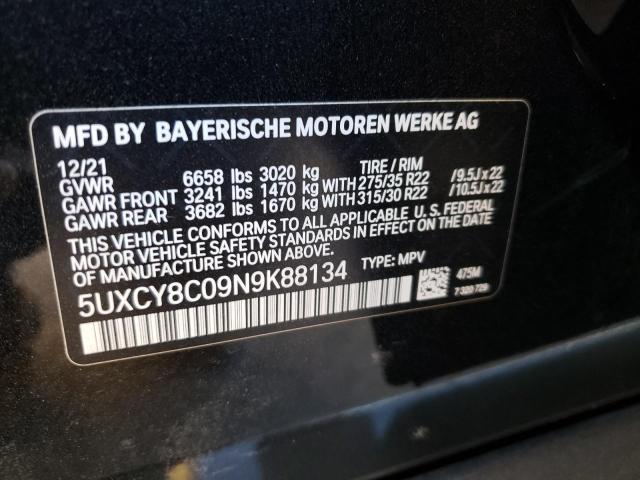 5UXCY8C09N9K88134 - 2022 BMW X6 M50I BLACK photo 10