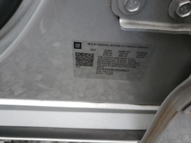 2G1125S30J9149611 - 2018 CHEVROLET IMPALA PRE ვერცხლისფერი ფოტო 10