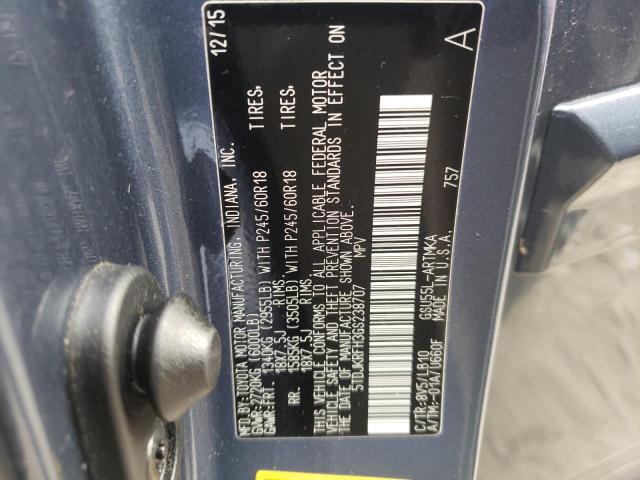 5TDJKRFH3GS238707 - 2016 TOYOTA HIGHLANDER XLE  ფოტო 10