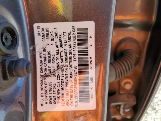 2HGFC2F83KH557186 - 2019 HONDA CIVIC SPOR 石墨色 照片 10