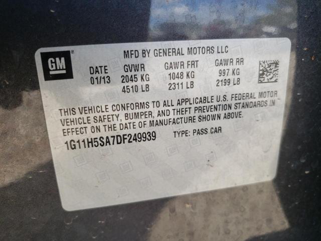 1G11H5SA7DF249939 - 2013 CHEVROLET MALIBU LTZ ნაცრისფერი ფოტო 10