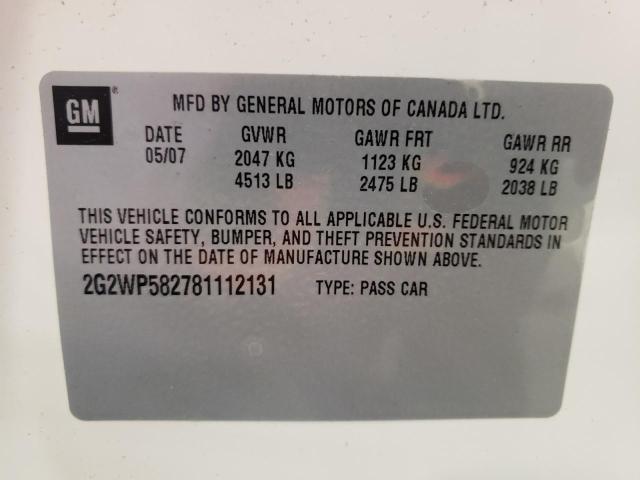 2G2WP582781112131 - 2008 PONTIAC GRAND PRIX თეთრი ფოტო 10