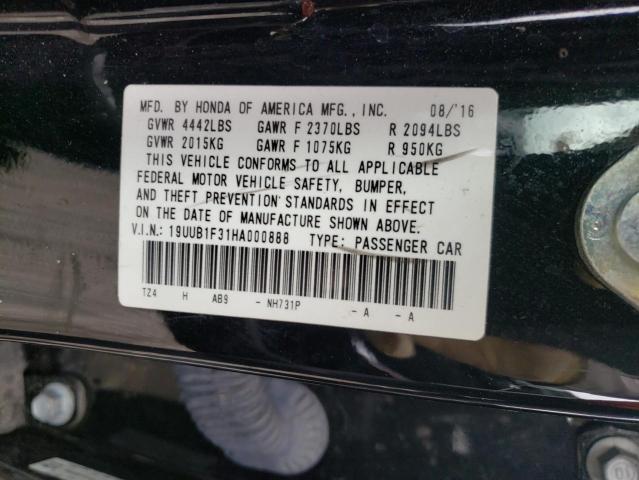 19UUB1F31HA000888 - 2017 ACURA TLX BLACK photo 10