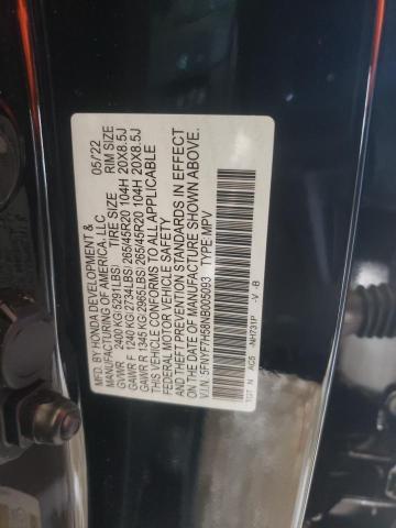5FNYF7H58NB005093 - 2022 HONDA PASSPORT E 黑色 照片 10