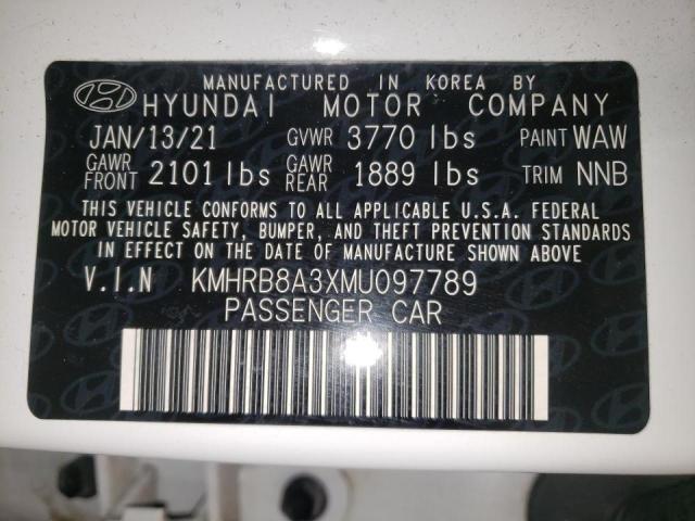 KMHRB8A3XMU097789 - 2021 HYUNDAI VENUE SE WHITE photo 10