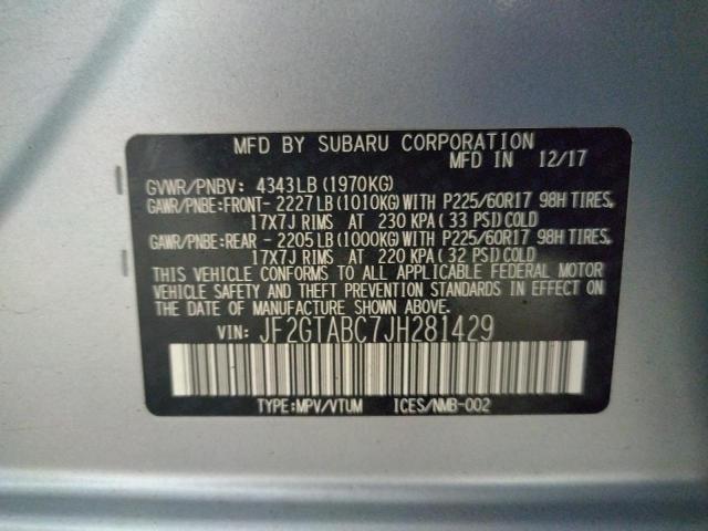 JF2GTABC7JH281429 - 2018 SUBARU CROSSTREK SILVER photo 10