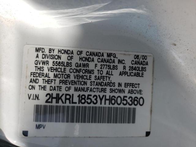 2HKRL1853YH605360 - 2000 HONDA ODYSSEY LX WHITE photo 10