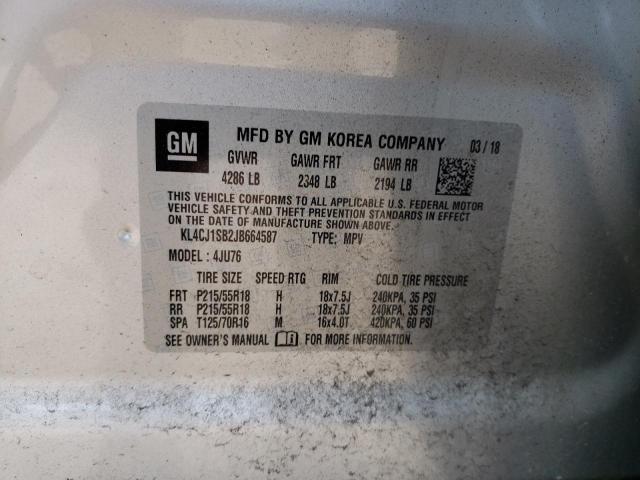 KL4CJ1SB2JB664587 - 2018 BUICK ENCORE SPO SILVER photo 10