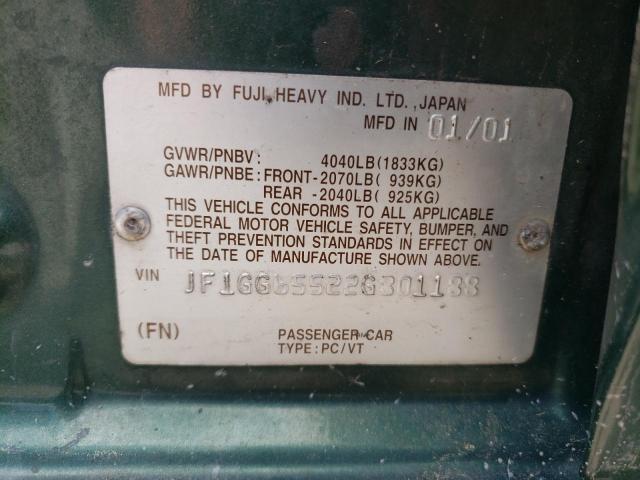 JF1GG65522G801188 - 2002 SUBARU IMPREZA GREEN photo 10