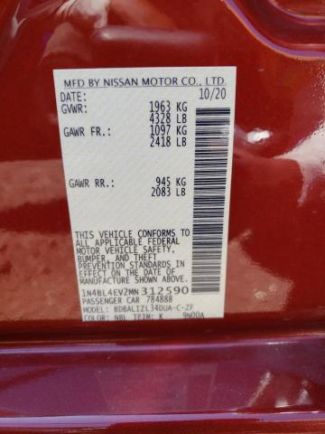 1N4BL4EV2MN312590 - 2021 NISSAN ALTIMA SL RED photo 10