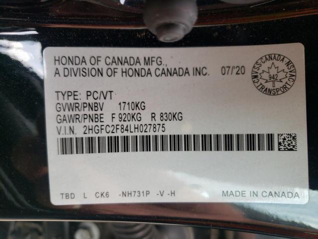 2HGFC2F84LH027875 - 2020 HONDA CIVIC SPOR BLACK photo 10