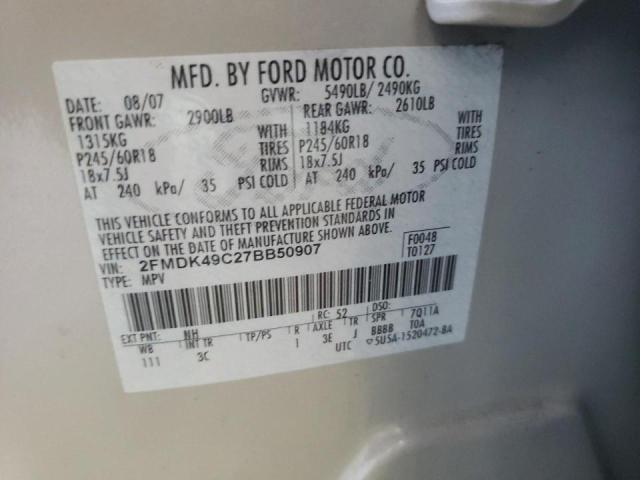 2FMDK49C27BB50907 - 2007 FORD EDGE SEL P WHITE photo 10