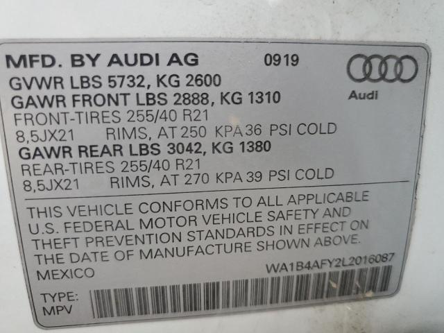 WA1B4AFY2L2016087 - 2020 AUDI SQ5 PREMIU WHITE photo 10