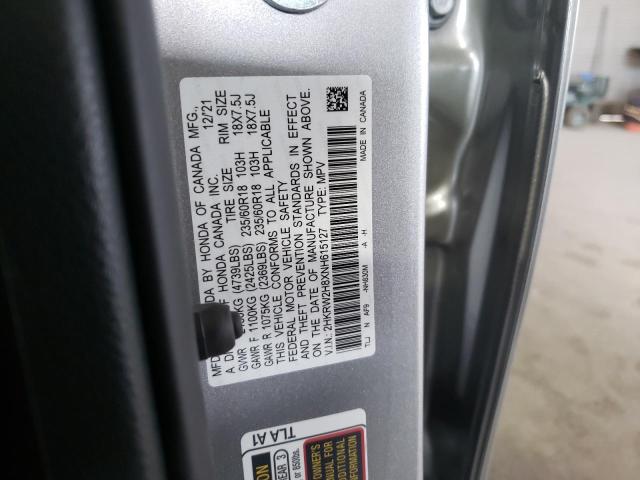 2HKRW2H8XNH615127 - 2022 HONDA CR-V EXL SILVER photo 10