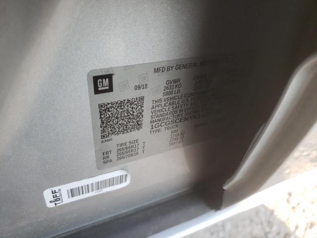 1GCGSCENXK1129925 - 2019 CHEVROLET COLORADO L SILVER photo 10