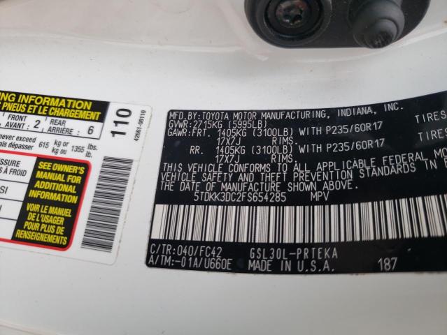 5TDKK3DC2FS654285 - 2015 TOYOTA SIENNA LE WHITE photo 10