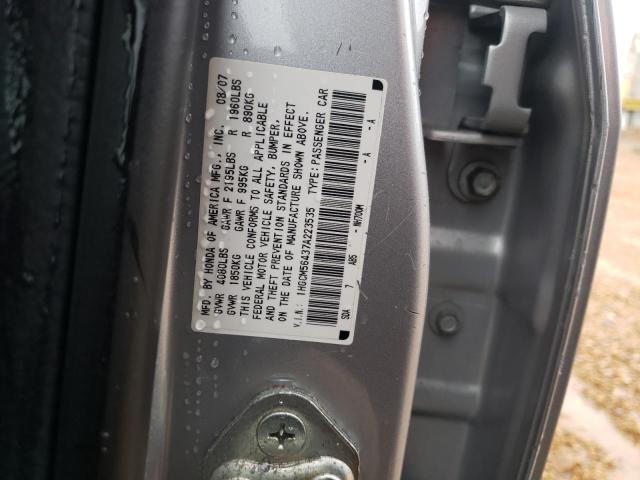 1HGCM56437A223535 - 2007 HONDA ACCORD LX SILVER photo 10