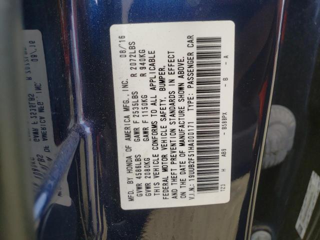 19UUB2F51HA000171 - 2017 ACURA TLX TECH BLUE photo 10