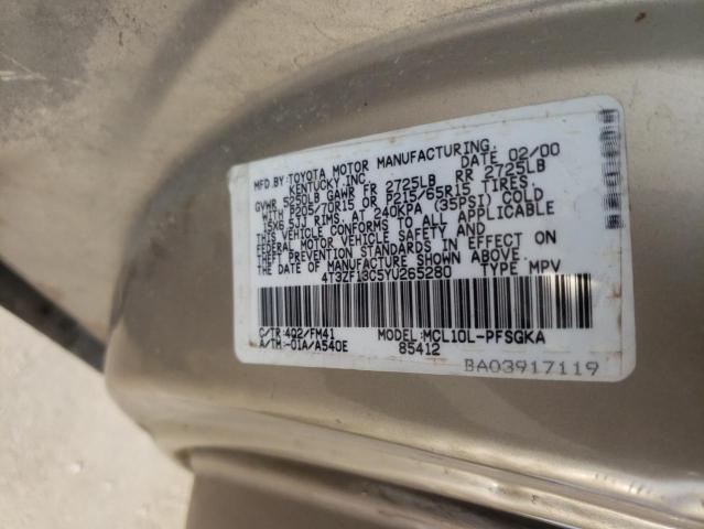 4T3ZF13C5YU265280 - 2000 TOYOTA SIENNA LE  photo 10