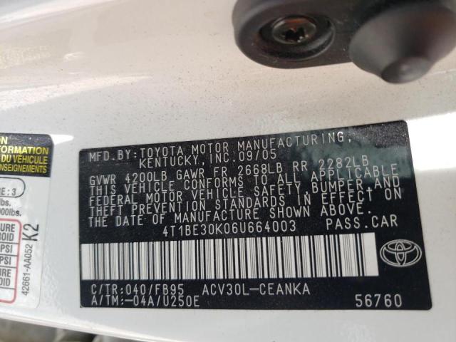 4T1BE30K06U664003 - 2006 TOYOTA CAMRY LE  photo 10