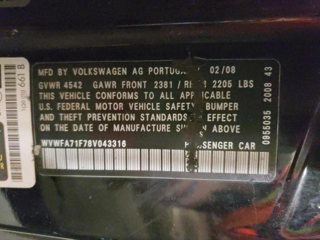 WVWFA71F78V043316 - 2008 VOLKSWAGEN EOS LUX Чорний фото 10
