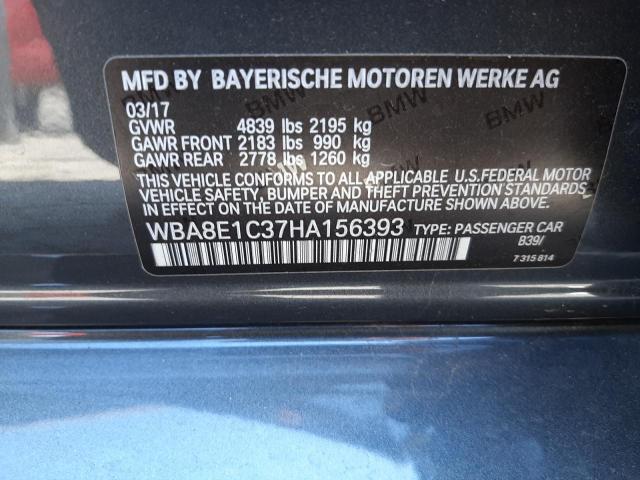 WBA8E1C37HA156393 - 2017 BMW 330E BLACK photo 10