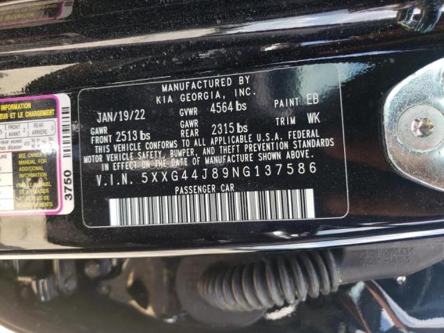 5XXG44J89NG137586 - 2022 KIA K5 GT BLACK photo 10