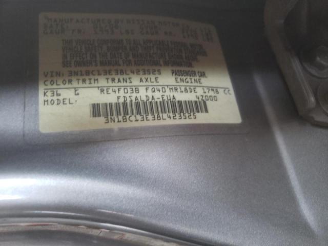 3N1BC13E38L423525 - 2008 NISSAN VERSA S GRAY photo 10