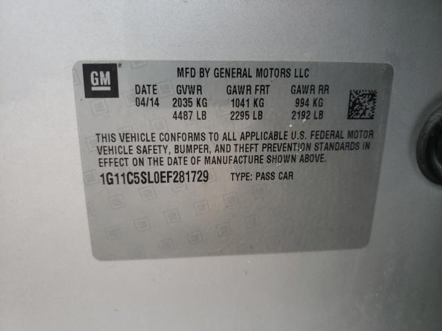 1G11C5SL0EF281729 - 2014 CHEVROLET MALIBU 1LT 银色 照片 10