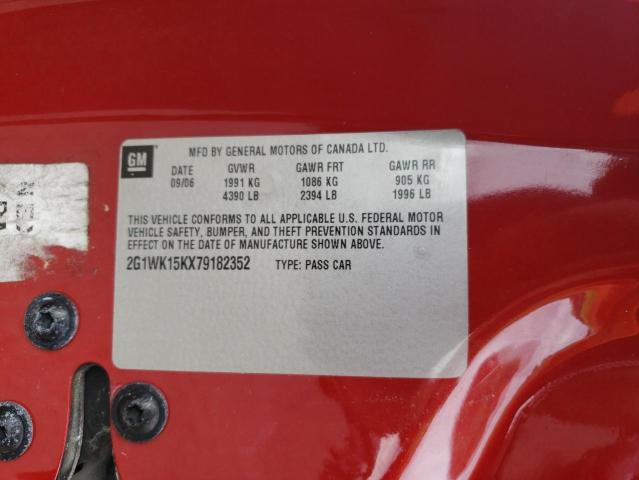 2G1WK15KX79182352 - 2007 CHEVROLET MONTE CARL 红色 照片 10