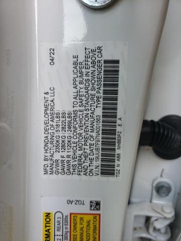 19UUB7F97NA001563 - 2022 ACURA TLX TYPE S WHITE photo 10