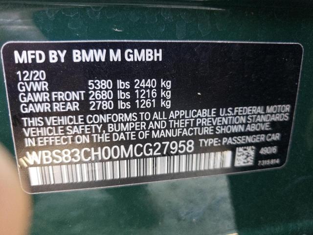 WBS83CH00MCG27958 - 2021 BMW M5 GREEN photo 10