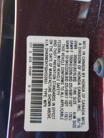 2HKRM3H75GH553951 - 2016 HONDA CR-V EXL BURGUNDY photo 10