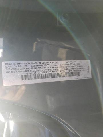 3VW1K7AJ4CM314795 - 2012 VOLKSWAGEN JETTA BASE 灰色 照片 10