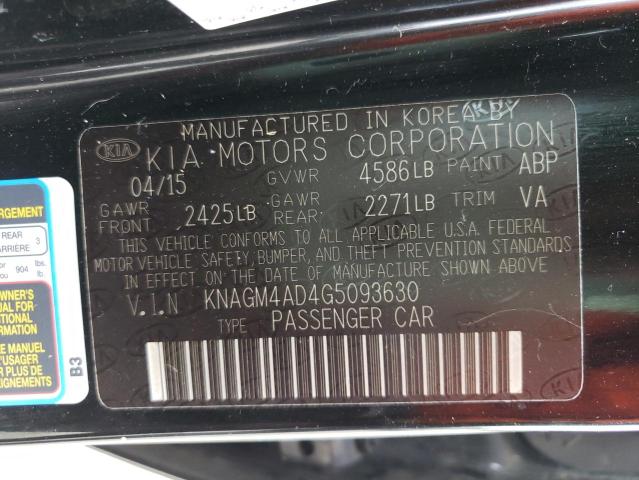 KNAGM4AD4G5093630 - 2016 KIA OPTIMA HYB BLACK photo 10