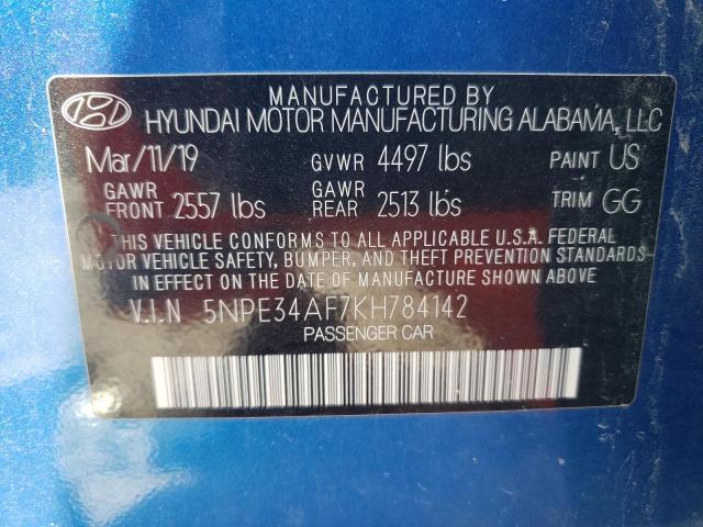 5NPE34AF7KH784142 - 2019 HYUNDAI SONATA LIM BLUE photo 10