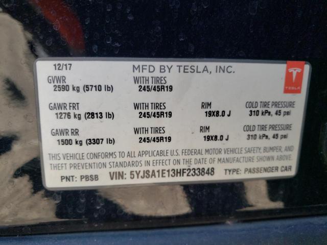 5YJSA1E13HF233848 - 2017 TESLA MODEL S Qara foto 10