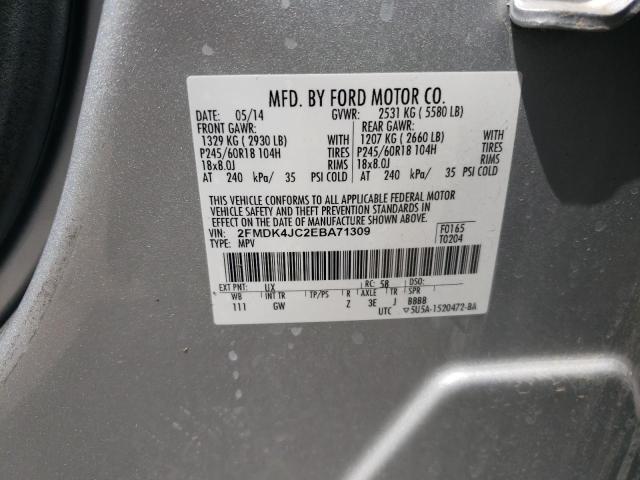 2FMDK4JC2EBA71309 - 2014 FORD EDGE SEL GRAY photo 10