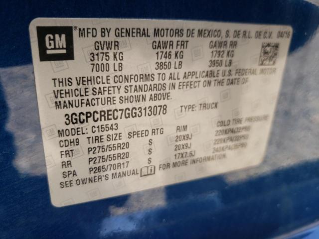 3GCPCREC7GG313078 - 2016 CHEVROLET SILVERADO BLUE photo 10