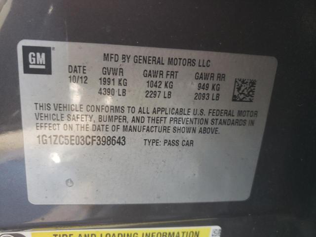 1G1ZC5E03CF398643 - 2012 CHEVROLET MALIBU 1LT ნაცრისფერი ფოტო 10