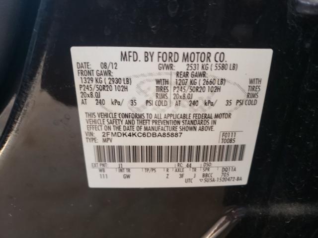 2FMDK4KC6DBA85887 - 2013 FORD EDGE LIMIT BLACK photo 10