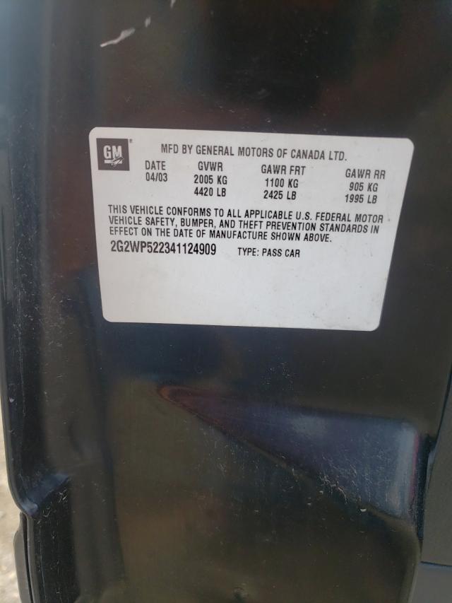 2G2WP522341124909 - 2004 PONTIAC GRAND PRIX შავი ფოტო 10